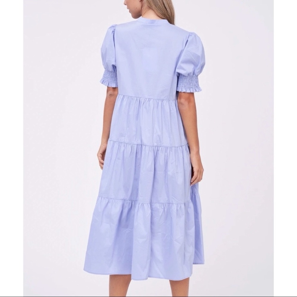 En Saison Willow Blue Tiered Poplin Midi Dress - Picture 3 of 8